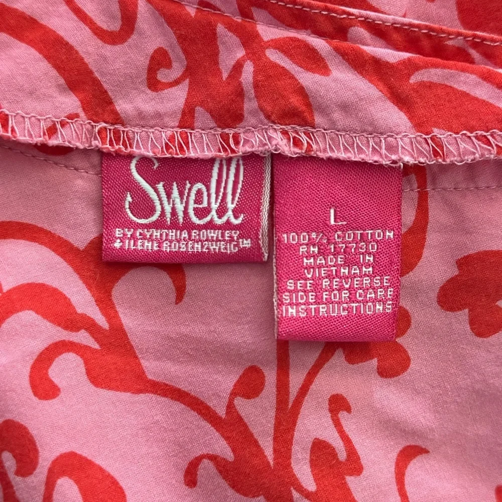 Swell by Cynthia Rowley Pink Swirl Cotton Mini Dress | Size L - Picture 8 of 9